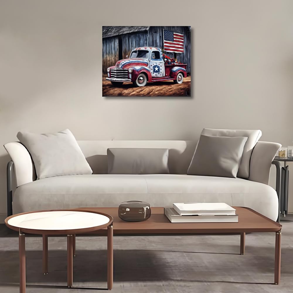 Paint by Numbers Kit for Adults Beginner, Truck with American Flag Adult Paint by Number Kits, Car Painting by Numbers for Adults, Canvas Painting by Number for Home Decor, 16 x20 Inch HULDFRDA