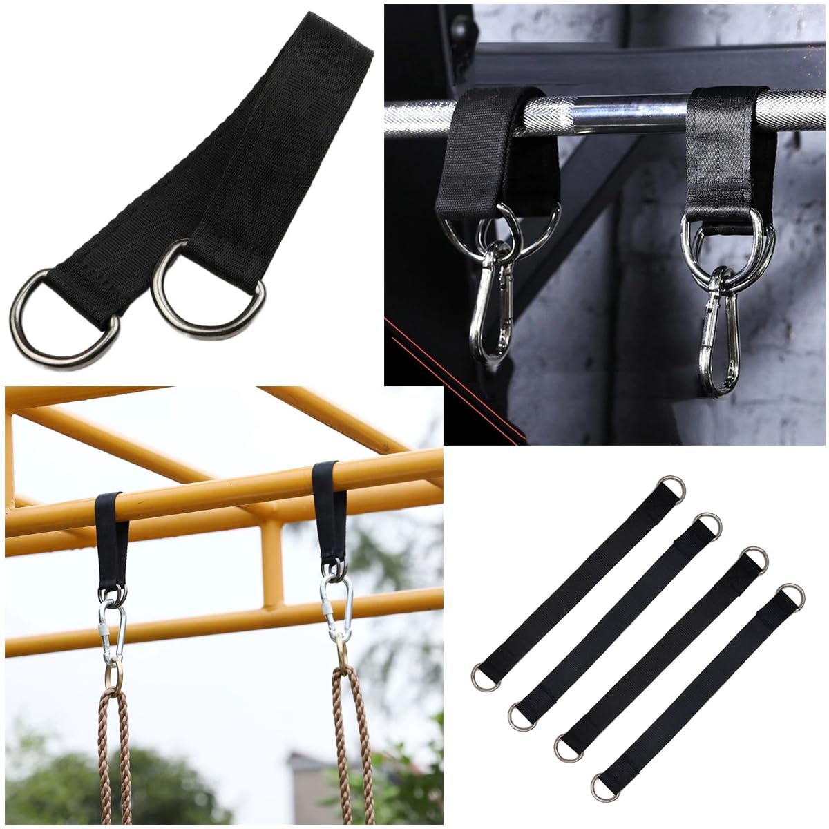 SquEqu 2 Pack Tree Swing Straps Hanging Kit 50cm 400lbs Heavy Duty Belt with Safer Lock Snap Hook Clip Carabiner Connector for Hammock Punching Bag Swings Chair Seat Gym Bar Handle Cable Outdoor SquEqu