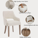 DM Furniture Farmhouse Dining Chairs Set of 2 Linen Kitchen Chairs with Arm Upholstered Accent Side Chair w/Wood Legs for Living Room/Dining Room/Bedroom/Restaurant, Cream DM Furniture