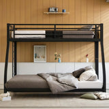 PVWIIK Queen Over King Bunk Bed with Guardrails for Girls, Boys,Metal Bed Frame w/Ladder for Adult Teenagers Kids Bedroom,Reinforcement Design and Space Saving Design, No Box Spring Needed,Black PVWIIK