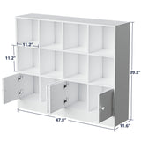 Cozy Castle White Wood Bookcase,12 Cube Storage Organizer Bookshelf with 4 Doors,3 Tier Storage Cabinet with Adjustable Shelves for Bedroom, Living Room, Office Cozy Castle
