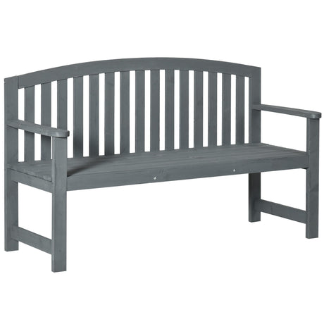 Outsunny 56" Grey Wooden Two-Seater Garden Bench with Backrest and Armrests Outsunny