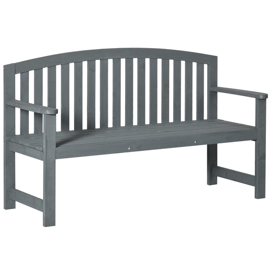 Outsunny 56" Grey Wooden Two-Seater Garden Bench with Backrest and Armrests - WoodArtSupply