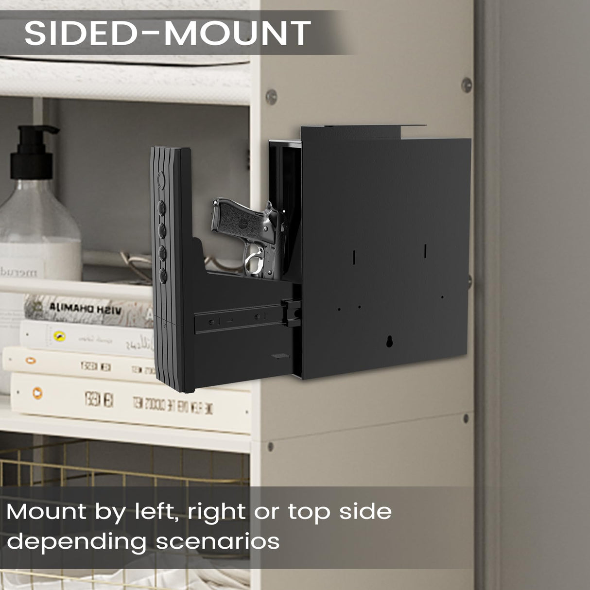 SOULYI Biometric Slider Handgun Safe, Quick Access Pistol Safe for Nightstand, Bedside, Desk, Vehicle with Fingerprint, PIN Code, Key Lock, LED Light, and Silent Mode SOULYI