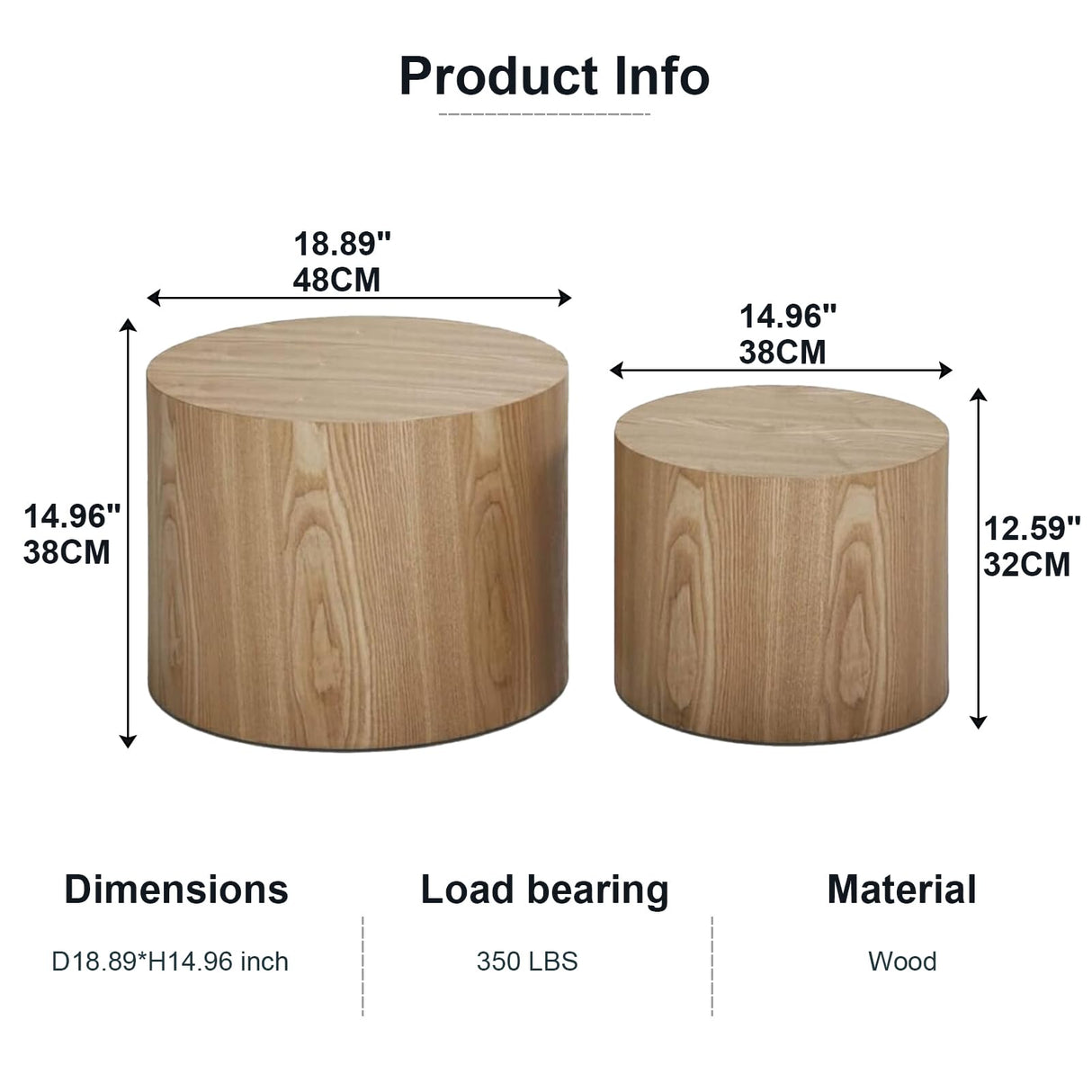 Vanress Nesting Coffee Table Set of 2, Round Coffee Table, Wood Circle Drum Coffee Table Contemporary Living Room End Table for Small Space Living Room (Wood Color) Vanress