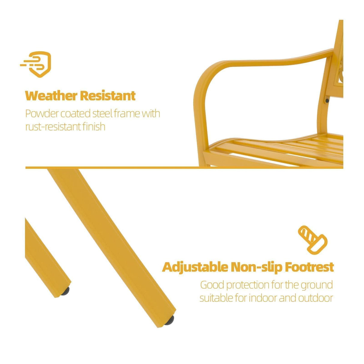 Grand patio 50" Outdoor Bench Garden Bench with Armrests Bench for Outdoors Lawn Yard Porch Sunflower Yellow Grand patio