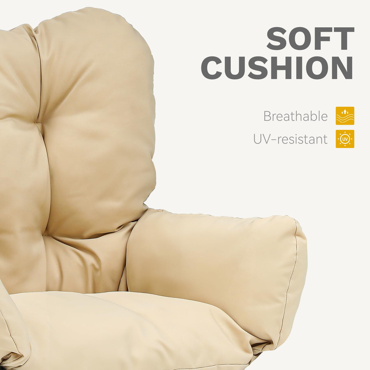 DWVO Wicker Rocking Egg Chair, Oversized Indoor Outdoor Rattan Rocking Chair, Indoor Outdoor Lounger for Patio, Backyard, Living Room, Black & Beige DWVO