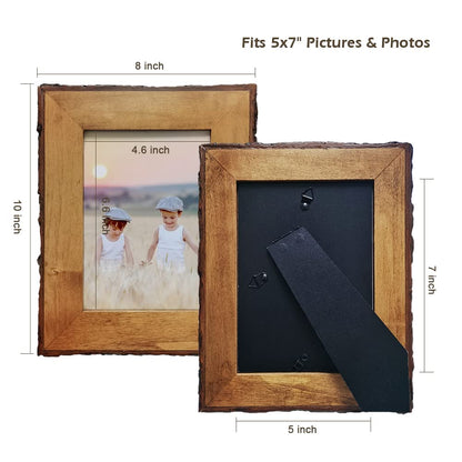 Eosglac 5x7 Live Edge Picture Frame, Rustic Wood Photo Frames Farmhouse Decor for Tabletop or Wall Display, Natural Brown