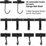 lesolar Garage Wall Shelves 2 Pack 14.2"x31.5" Garage Shelving Wall Mount for Storage Rack Garage Wall Organizer Floating Shelves Includes 4 Bike and 16 Tool Hooks 500lbs Capacity lesolar