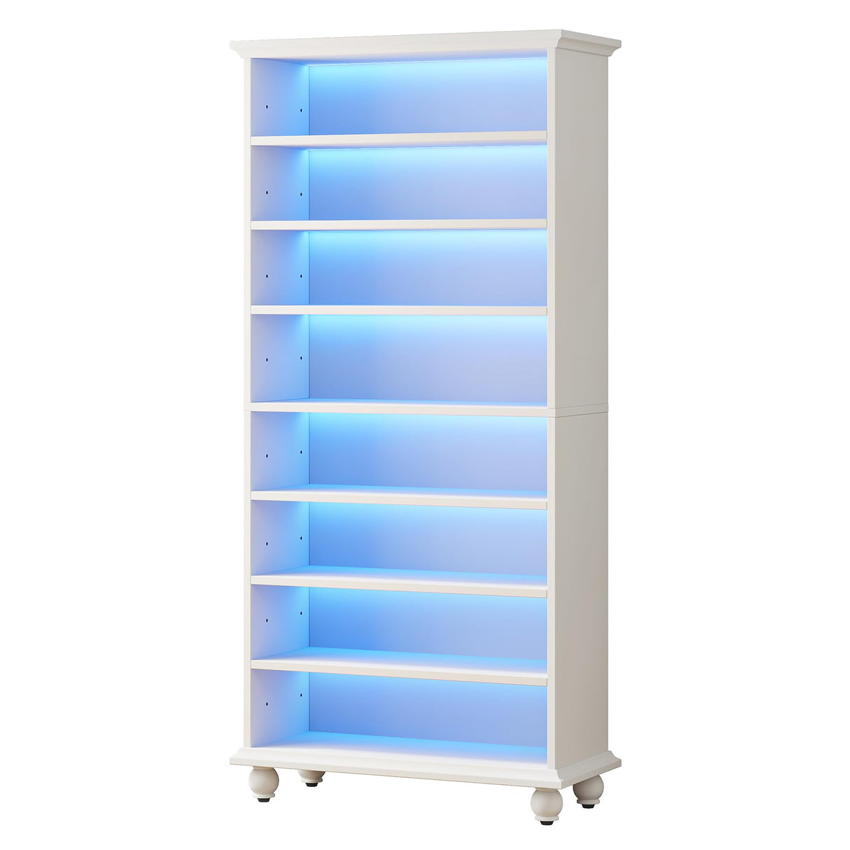 Tribesigns Narrow Tall Shoe Cabinet with LED Lighting, 9-Tier 30 Pairs Freestanding Shoes Storage Cabinet, Wood Shoe Organizer Cabinet with Solid Wooden Legs for Entryway (1, White) Tribesigns