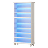 Tribesigns Narrow Tall Shoe Cabinet with LED Lighting, 9-Tier 30 Pairs Freestanding Shoes Storage Cabinet, Wood Shoe Organizer Cabinet with Solid Wooden Legs for Entryway (1, White) Tribesigns