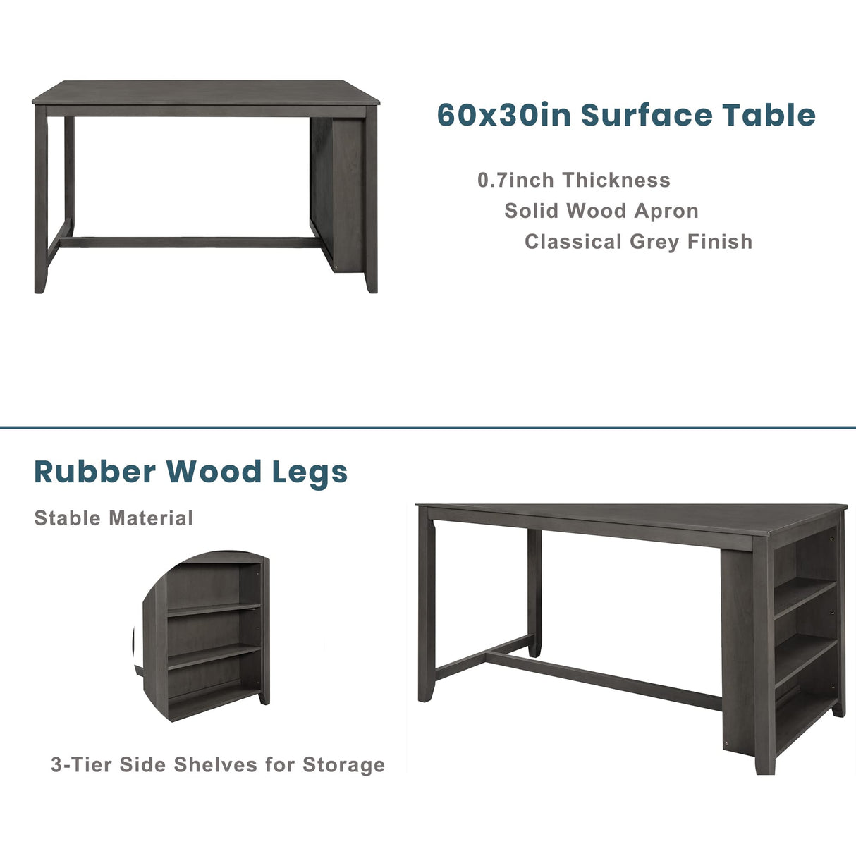 5 Pieces Counter Height Wooden Bar Table Set with 3-Tier Shelf and 4 Chairs, Rustic Farmhouse Dining Table Set for 4, Gray Harper & Bright Designs