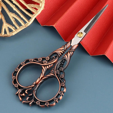 Jasni Sewing Embroidery Crafting Scissors Stainless Steel Vintage peach blossom handle for DIY tools Craft Tailor Needlework Threading Shears 2 Packs 5 Inches with cover (Red bronze and Color) Jasni