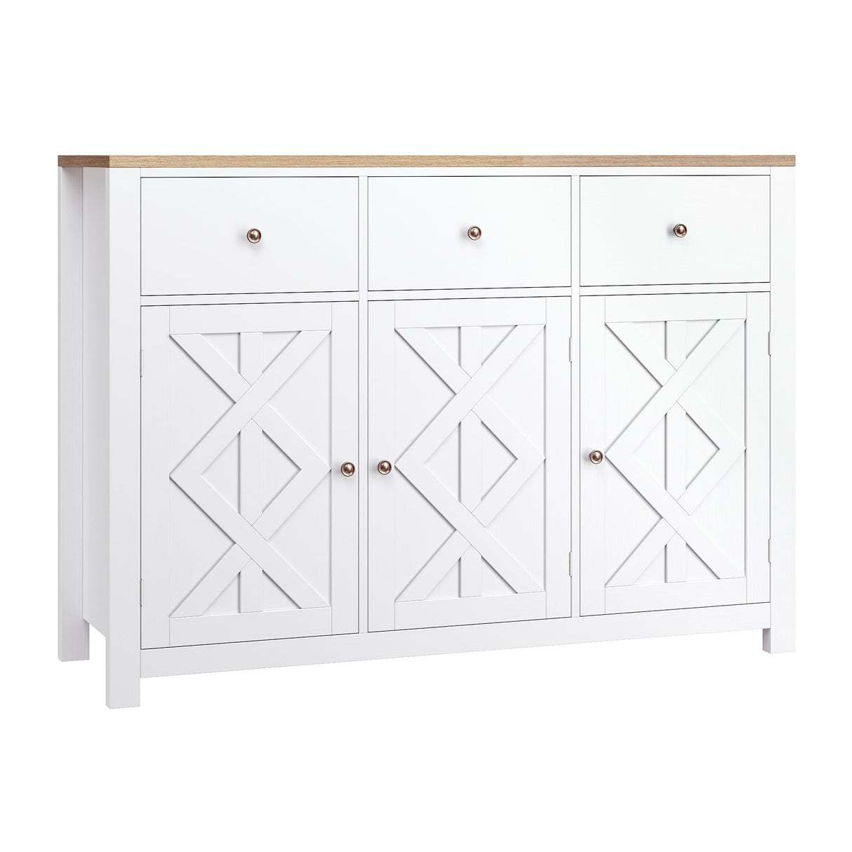 finetones Buffet Cabinet with Storage, 47.3” Farmhouse Sideboard Buffet Cabinet, White Kitchen Cabinet Display Cabinet with 3 Drawers and 3 Doors, Wood Coffee Bar Cabinet for Kitchen Dining Room finetones