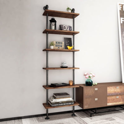 Industrial Pipe Bookshelves Rustic Wall Ladder Bookshelf Display Storage Stand Shelf Bookcase for Living Room, Kitchen, Office (6 Tier)