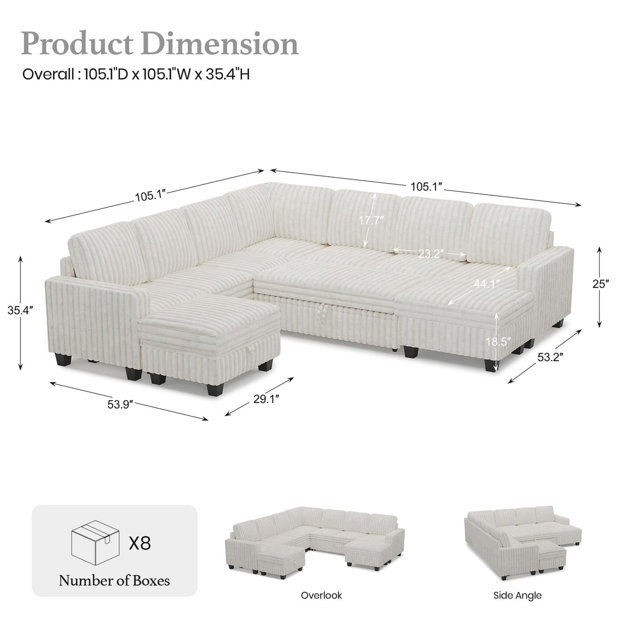 Belffin Oversized Sofa Bed Modular Sectional Sleeper Sofa with Pull Out Bed L Shaped Couch with Storage Chaise White Couch Belffin
