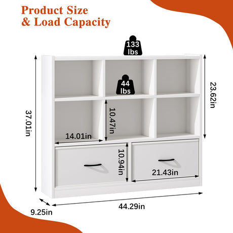 Adompacat Cube Bookshelf Storage Organizer Bookcase,8 Cube Open Mid-Centur Shelf,Freestanding Display Bookshelve, Modern Wide Toy Shelf with Drawers for Bedroom Living Room Office(White) Adompacat