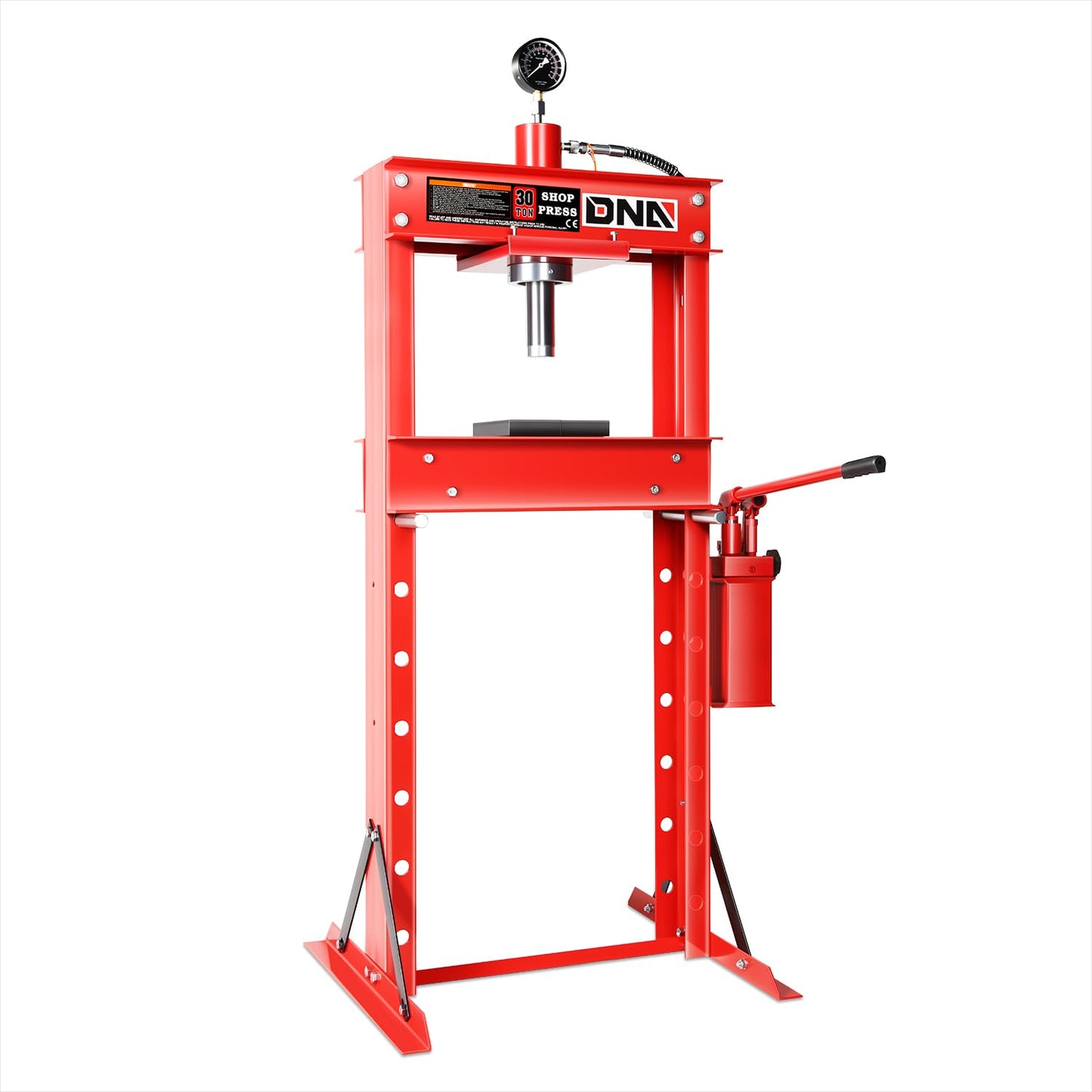 DNA MOTORING 30 Ton Manual Hydraulic Shop Press with Plates, H-Frame Garage Floor Press, 30T / 66139lbs, Adjustable Height, TOOLS-00291