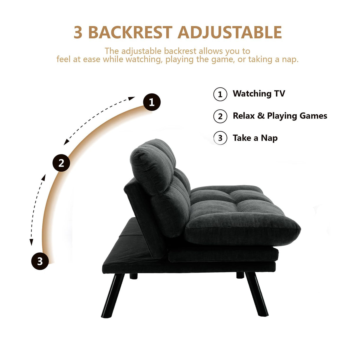 70“Futon Sofa Bed,Convertible Folding Futon Couch Breathable Small Couch,Upholstered Double Loveseat Bed for Compact Living Studio in Room and Bedroom,Offices,Family,Dorm (Dark Gray Linen) Klwenas Maec