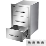 VEVOR Outdoor Kitchen Cabinets 16 W x 28.5 H x 20.5" D, BBQ Drawers Stainless Steel, Outdoor Kitchen Access Drawers with Handle, BBQ Island Drawers Flush Mount Triple Access, Patio Grill Station VEVOR