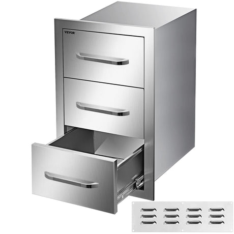 VEVOR Outdoor Kitchen Cabinets 16 W x 28.5 H x 20.5" D, BBQ Drawers Stainless Steel, Outdoor Kitchen Access Drawers with Handle, BBQ Island Drawers Flush Mount Triple Access, Patio Grill Station VEVOR
