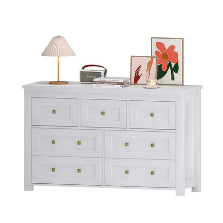 BORNOON 7-Drawer Dresser for Bedroom, Chest of Drawers with Ample Storage, Modern Farmhouse-Style Wooden Dresser for Bedroom, Hallway, Entryway, Closet (White) BORNOON
