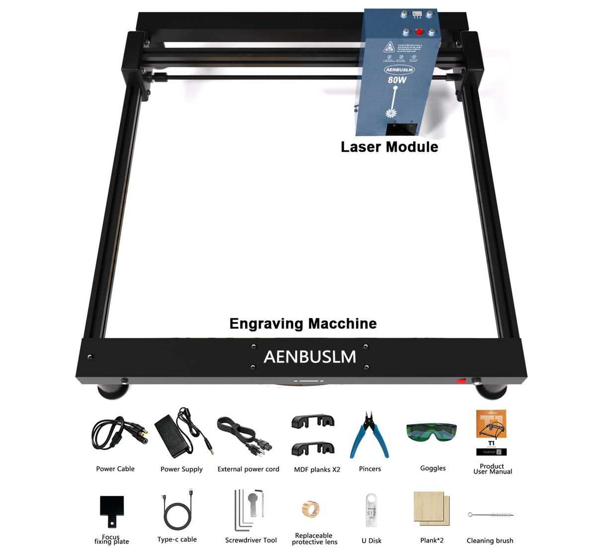 AENBUSLM T1 Laser Engraving Machine,80W Laser Module Built-in Air Pump 10W(10000mW) Output Power,Laser Cutting Engraving Tool Engraving Machine for Wood Metal Aluminum Glass Leather - Class 4 AENBUSLM