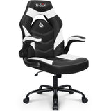 N-GEN Video Gaming Computer Chair Ergonomic Office Chair Desk Chair with Lumbar Support Flip Up Arms Adjustable Height Swivel PU Leather Executive with Wheels for Adults Women Men (White) NEO CHAIR