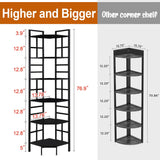 HOMISSUE Corner Shelf, 6 Tier Tall Narrow Bookshelf 76.9", Industrial Corner Bookcase with Storage for Home Office Living Room and Bedroom, Black HOMISSUE