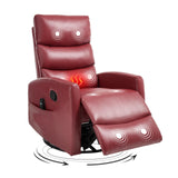 Trustyue Swivel Rocker Recliner Chair, 360° Swivel Recliner with Heat and Massage, Rocker Recliner Easy to Clean Leathery Nursery Glider Recliner Chair with Side Pockets for Living Room Red Trustyue
