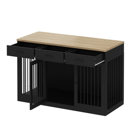 PIAOMTIEE 55.3" Extra Large Dog Crate Furniture, Indoor Heavy Duty Dog Kennel House with 3 Drawers, Modern Furniture Dog Crate Side End Table TV Stand for XL Large Medium Breed Dogs, Black PIAOMTIEE
