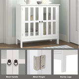 Double Door Side Cabinet,Sideboard Buffet Storage Cabinet, Kitchen Storage Cabinet with 2 Glass Doors, Liquor Cabinet for Home Kitchen Dining Room, Cupboard Console Table, Curio Cabinet (White) Shyneer