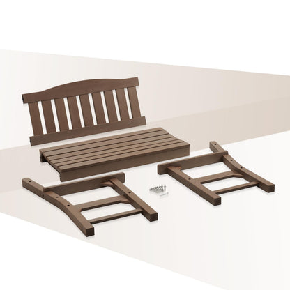 EFURDEN Outdoor Bench, 2-Person Garden Bench Made of Poly Lumber, Patio Bench Suitable for All Weather, Brown