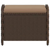 vidaXL Patio Stool with Cushion - Brown Poly Rattan Outdoor Ottoman Seating - Steel Frame - 22.8" x 18.1" x 18.1" vidaXL
