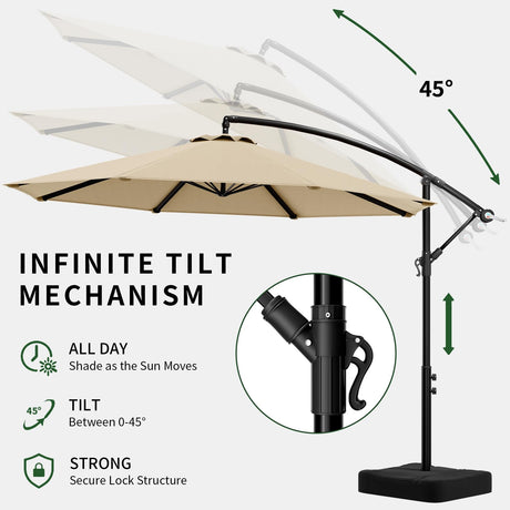 OLILAWN 10ft Patio Umbrella with Base Included, Outdoor Offset Cantilever Umbrella w/Upgraded Yarn-dyed Fabric Shade, Sturdy 8 Rids, Easy Tilt Adjustment, for Pool Deck Porch Backyard Garden,Beige OLILAWN
