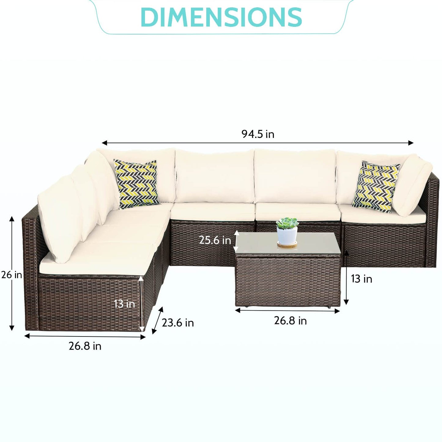 PayLessHere 8 Piece Patio Furniture Set Outdoor Furniture Sectional Sofa Set Rattan Wicker Conversation Set Coffee Table Khaki Cushion for Backyard Porch Balcony Poolside Garden