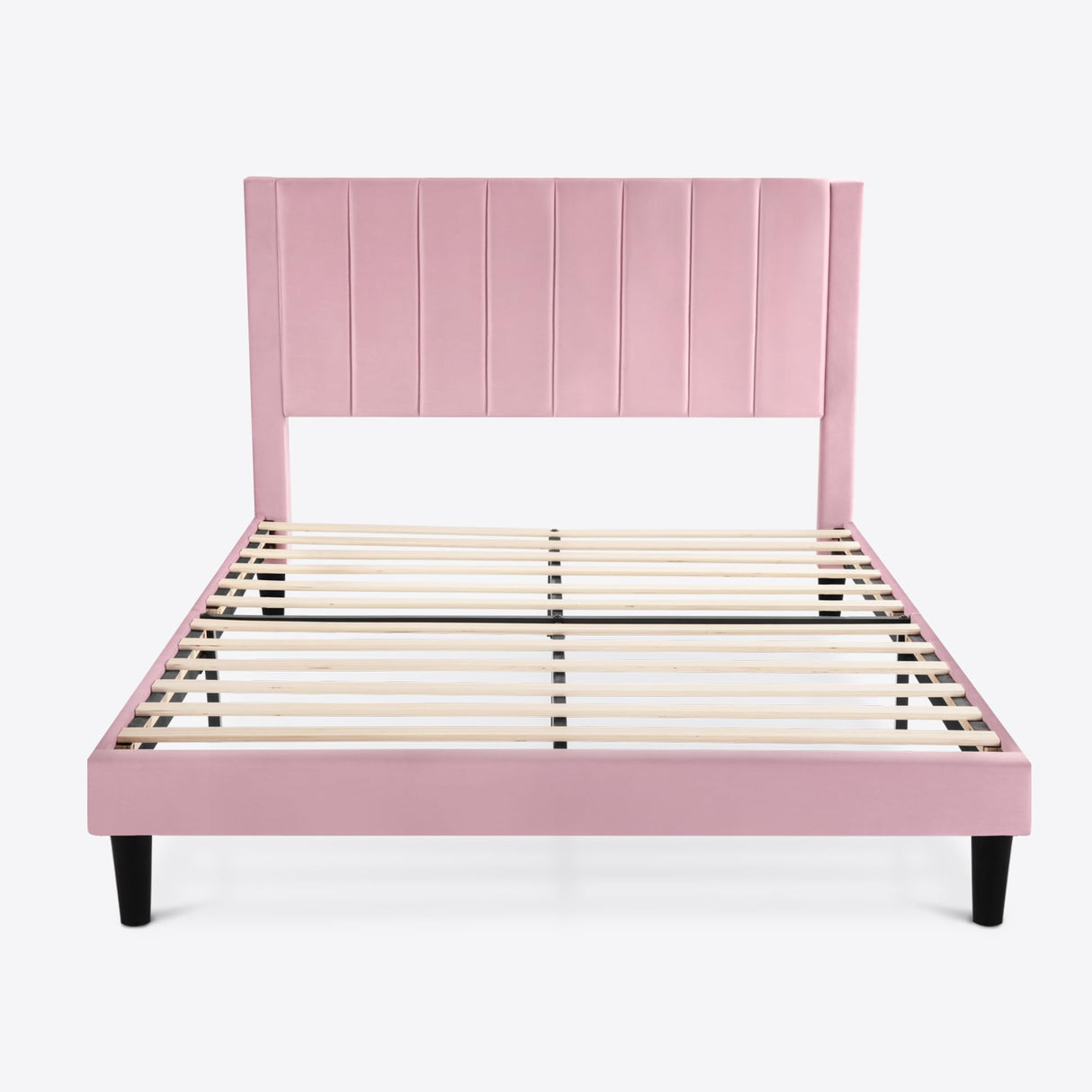 SHA CERLIN Full Bed Frame/Velvet Upholstered Platform Bed Frame with Headboard/Strong Wood Slats Support/Mattress Foundation/No Box Spring Needed - Pink SHA CERLIN