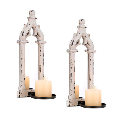 Walasis Rustic Mirror Wall Candle Sconces Set of 2 - Distressed Candle Holder Wood Decor for Farmhouse Bathroom Living Room Mirrored Sconce - WoodArtSupply