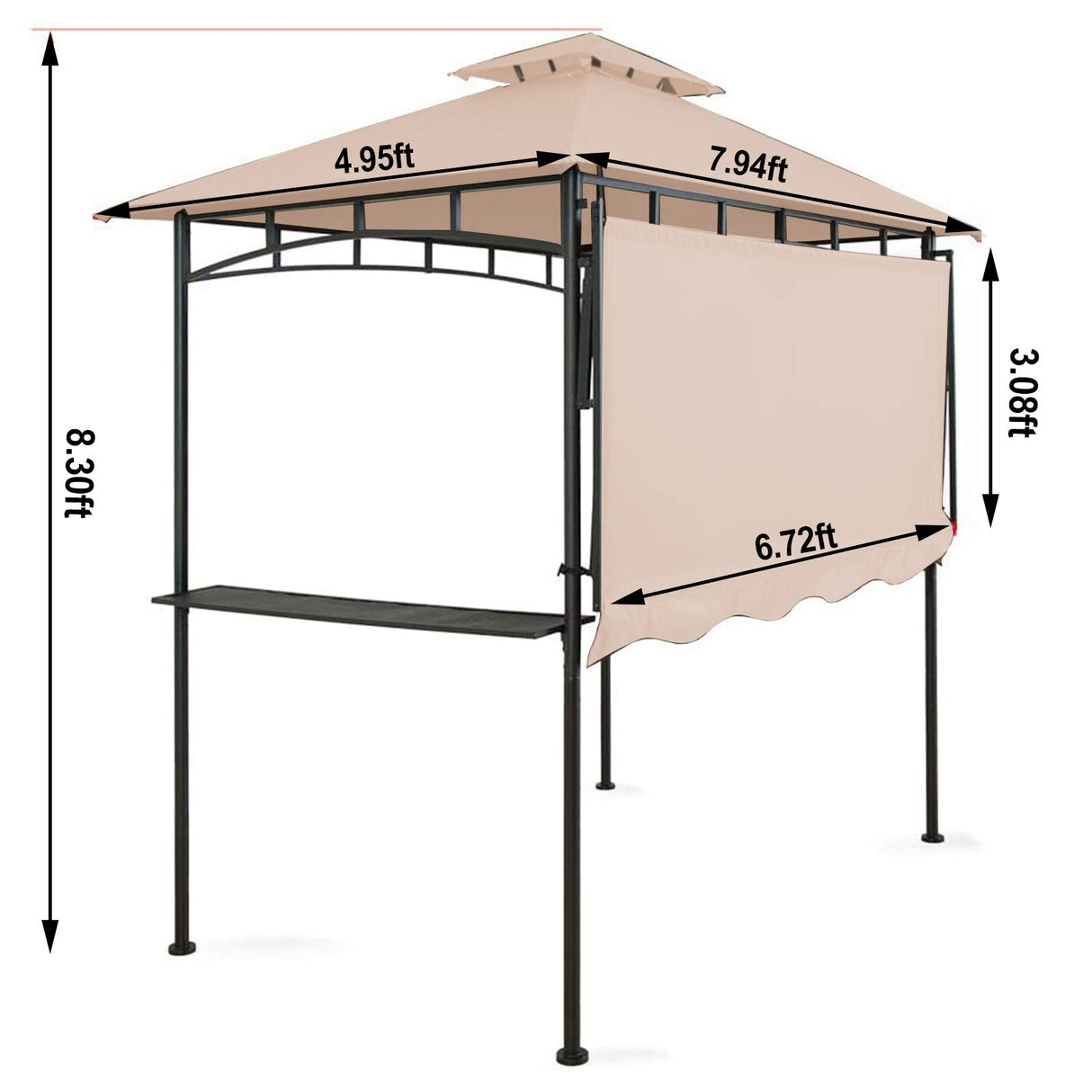 CHARMELEON Double Tiered Grill Gazebo 5x8, Outdoor BBQ Patio Canopy Tent with Stretchable Side Awning (Beige) CHARMELEON