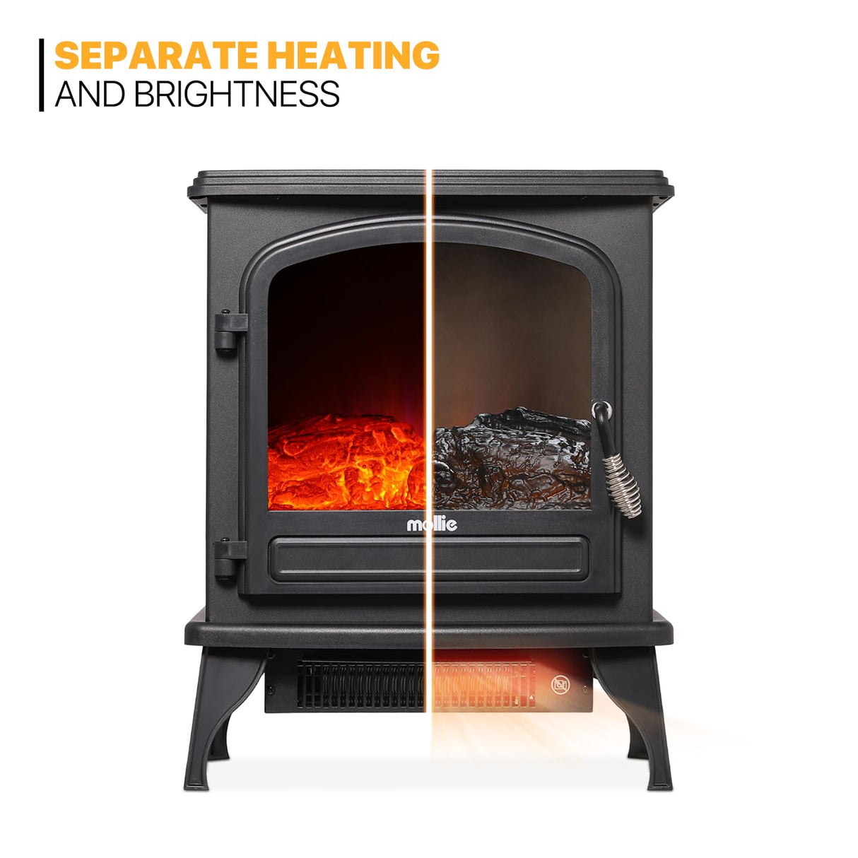 mollie 21-Inch Electric Fireplace Stove 1500W Portable Indoor Freestanding Fireplace Heater with Flame Effect and Adjustable Temperature, Overheating Protection (Black) mollie