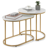 Giantex Modern Nesting Coffee Table Set of 2, Coffee Table & End Table Sets, Golden Steel Frame, Easy Assembly, Accent Marble-Look Stacking Side Table for Living Room Bedroom Apartment (Gold) Giantex