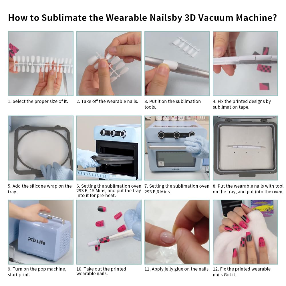 PYD Life 2 Pack 3D Sublimation Press On Nails Tools Accessories for Fix Sublimation Papers,for Sublimation Printing by 3D Vacuum Machine PYD Life