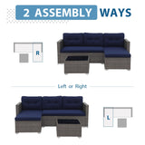 JOIVI Outdoor Patio Furniture Set, Small Sectional Conversation Set, All-Weather Wicker Furniture Sofa Set, L-Shaped Outdoor Patio Seating with Cushions, Tempered Glass Coffee Table, Navy Blue JOIVI