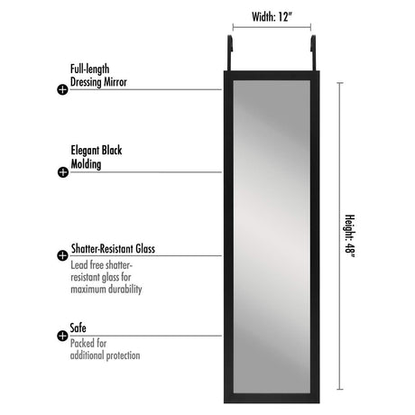 Americanflat 15x51 Over The Door Mirror - Hanging Full Length Mirror with Engineered Wood - Modern Mirror for Bathroom, Bedroom, Living Room - Mirrors for Wall Display and Home Decor - Black Americanflat