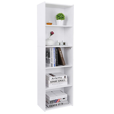 Nouva 5-Tier Bookcase, Freestanding Wood Open Bookshelf Storage Rack for CDs Movies Books, Book Organizer Shelves for Bedroom Living Room Study Office,White Nouva