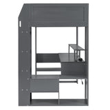 Merax Twin Loft Bed with Gaming Desk, Storage Shelves, Drawer & Charging Station in Dark Grey Merax
