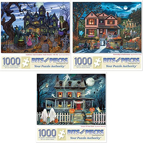 Bits and Pieces - Value Set of Three (3) – 1000 Piece Jigsaw Puzzles for Adults - Halloween Collection 1000 pc Jigsaws by Multiple Artists – 20" x 27" Bits and Pieces