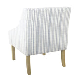 HomePop Velvet Swoop Arm Accent Chair, Blue and White farmhouse stripe HomePop