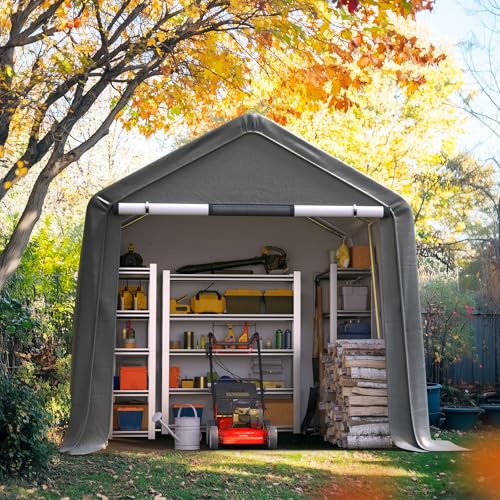 Quictent 8x10FT Carport Shelter Storage Shed with Roll-Up Mesh Windows, Heavy Duty Portable Garage for Motorcycle, ATV, Garden Tools Waterproof Storage Tent with Reinforced Frame, Dark Gray Quictent