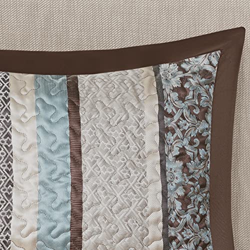 Madison Park Princeton Reversible Quilted Bedspread Set, Solid Reverse Summer Breathable, Lightweight All Season Bedding Layer, Matching Shams, Bedspread King(120"x118"), Blue 5 Piece Madison Park